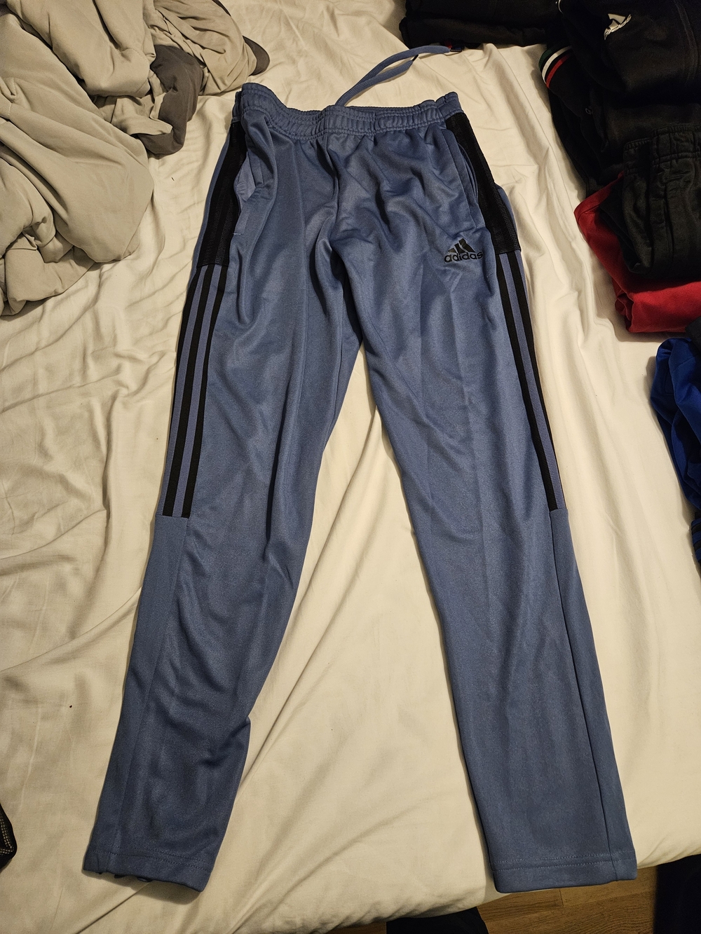adidas Gunmetal Blue Track Joggers with Black Stripes